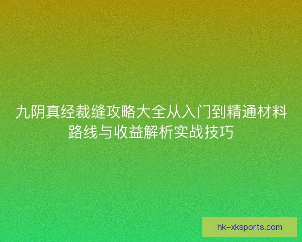 九阴真经裁缝攻略大全从入门到精通材料路线与收益解析实战技巧